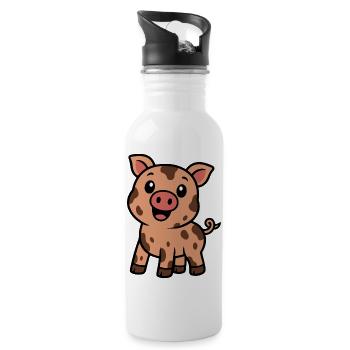 Dirty happy piggy - Water bottle with straw - white - Right