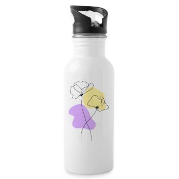 Lineart Poppies Pastel - Water bottle with straw - white - Right