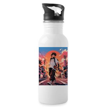 Skaters in the glowing sunset - Water bottle with straw - white - Right
