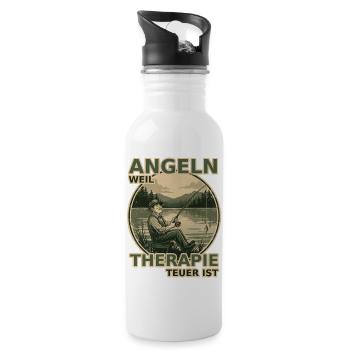 Angeln, weil Therapie teuer ist - Trinkflasche mit integriertem Trinkhalm - Weiß - Rechts
