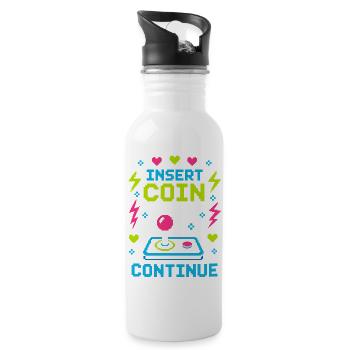 Insert Coin To Continue Retro Gaming - Water bottle with straw - white - Right
