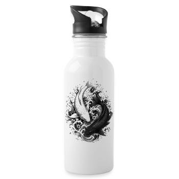 Two Koi as Yin Yang in Artful Irezumi Style - Water bottle with straw - white - Right
