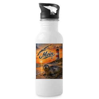 Sonnenuntergang am Meer Seehund - Trinkflasche mit integriertem Trinkhalm - Weiß - Rechts