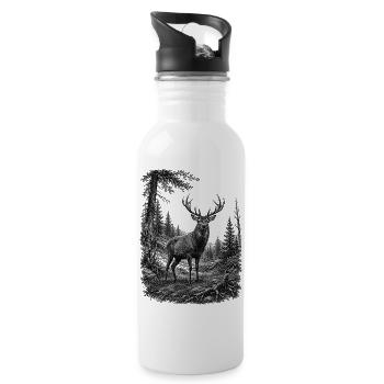 Majestätischer Hirsch in Natur im Zeichenstil - Trinkflasche mit integriertem Trinkhalm - Weiß - Rechts