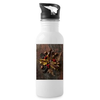 Autumn flat lay composition with holly leaves - Trinkflasche mit integriertem Trinkhalm - Weiß - Rechts