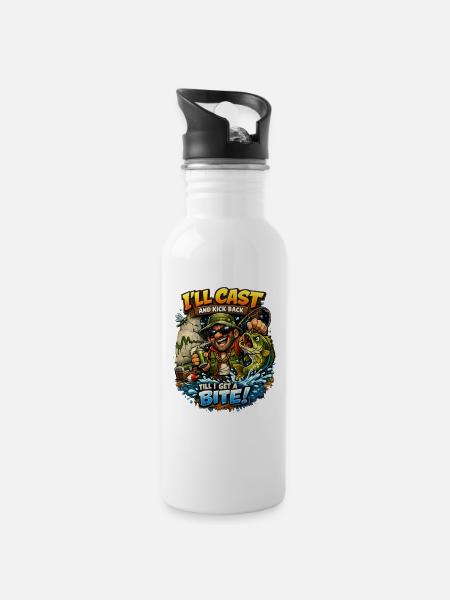 Ich werde werfen und mich zurücklehnen, bis ich einen Biss-Tee habe - Trinkflasche mit integriertem Trinkhalm - Weiß