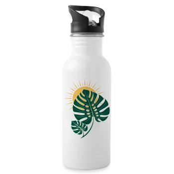 Monstera Blatt mit Sonne – Boho Botanical - Trinkflasche mit integriertem Trinkhalm - Weiß - Rechts