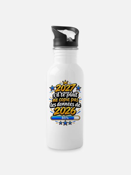 2027, kopiere keine schlechten Erinnerungen - Trinkflasche mit integriertem Trinkhalm - Weiß