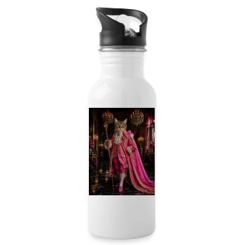 Königskatze im Rokoko-rosa Kostüm - Trinkflasche mit integriertem Trinkhalm - Weiß - Rechts