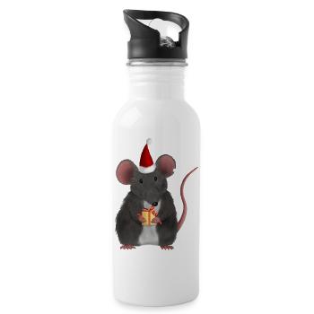Weihnachtsratte mit Geschenk - Ohne Text - Trinkflasche mit integriertem Trinkhalm - Weiß - Rechts