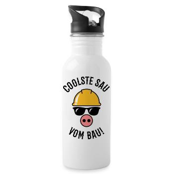 Coolste Sau Vom Bau! (Bauarbeiter / Handwerker) - Trinkflasche mit integriertem Trinkhalm - Weiß - Rechts