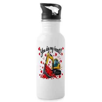 Ein Ausgräber, der Herzen liebt - Trinkflasche mit integriertem Trinkhalm - Weiß - Rechts