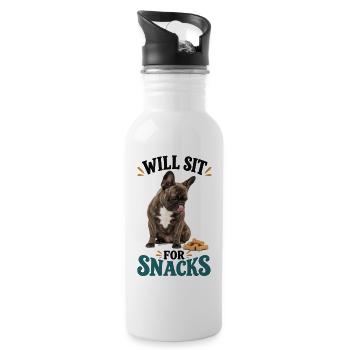 Französische Bulldogge Will Sit For Snacks - Trinkflasche mit integriertem Trinkhalm - Weiß - Rechts