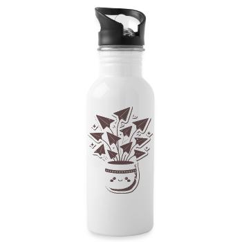 Papierflieger Blütenstrauß Topf - Trinkflasche mit integriertem Trinkhalm - Weiß - Rechts