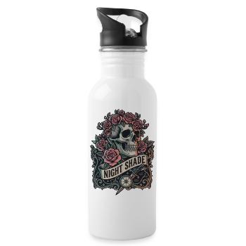 Nachtschatten-Schädel mit Nachtrosen - Trinkflasche mit integriertem Trinkhalm - Weiß - Rechts