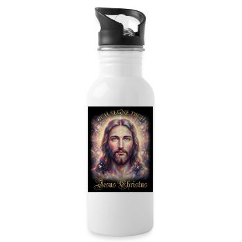 Jesus Christus Ich segne Dich - Trinkflasche mit integriertem Trinkhalm - Weiß - Rechts