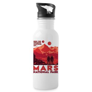 Mars-Nationalpark mit roter Berglandschaft - Trinkflasche mit integriertem Trinkhalm - Weiß - Rechts