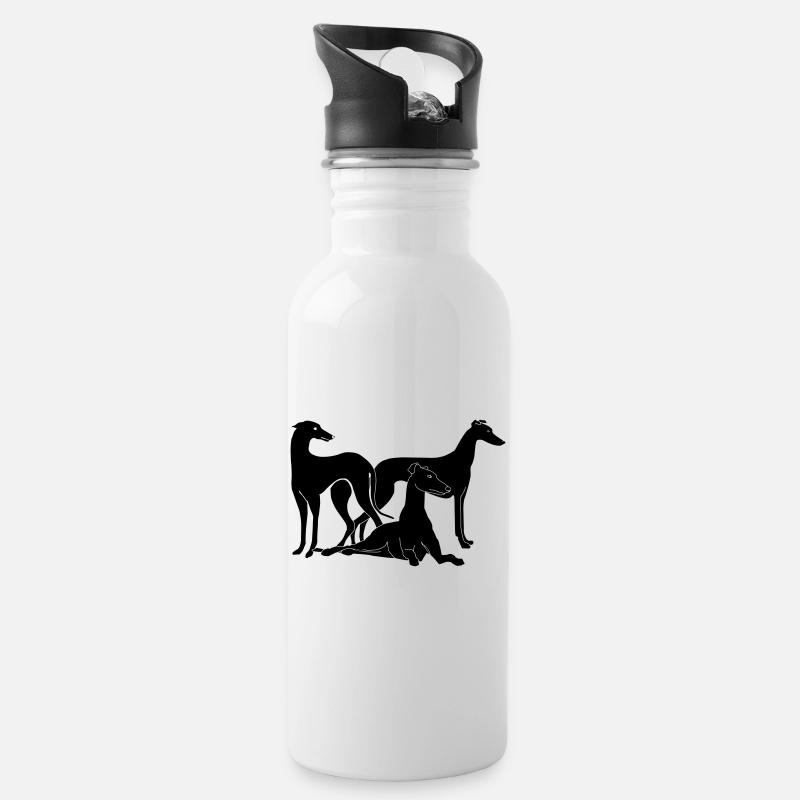 Gruppe Galgos / Greyhounds - Trinkflasche mit integriertem Trinkhalm - Weiß