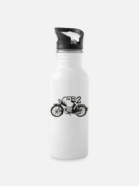 Simson SR2 - Trinkflasche mit integriertem Trinkhalm - Weiß