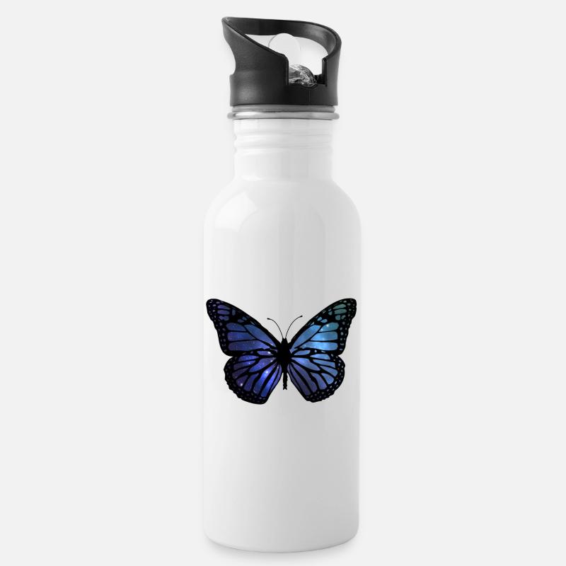 Butterfly - Trinkflasche mit integriertem Trinkhalm - Weiß