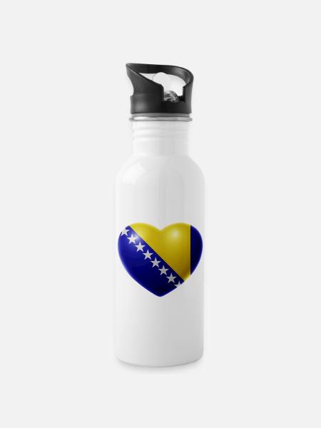 Herz (Bosnien / Bosna) - Trinkflasche mit integriertem Trinkhalm - Weiß