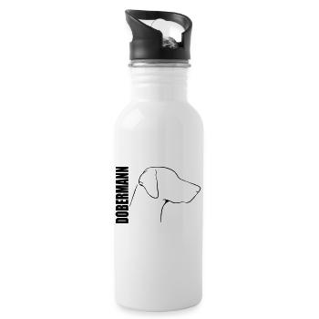 DOBERMANN PROFIL WILSIGNS Hunde Hund Geschenkidee - Trinkflasche mit integriertem Trinkhalm - Weiß - Rechts