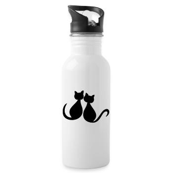 Cats love valentines cuddly cats meow - Water bottle with straw - white - Right