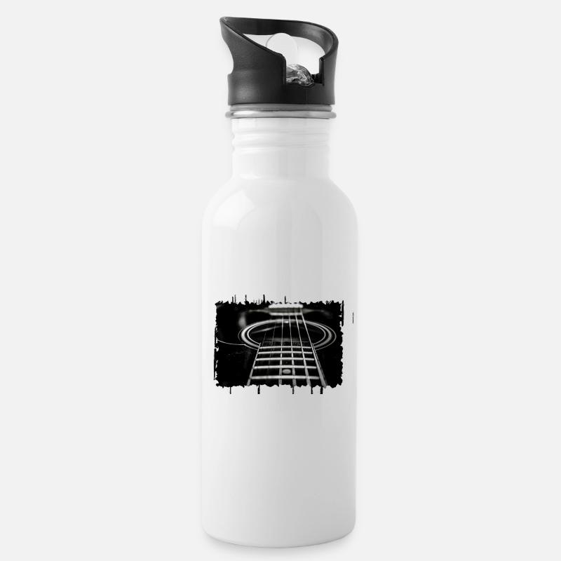 Akustik Gitarre - Trinkflasche mit integriertem Trinkhalm - Weiß