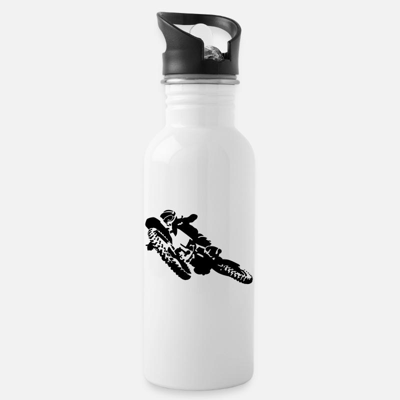 Motocross - Trinkflasche mit integriertem Trinkhalm - Weiß