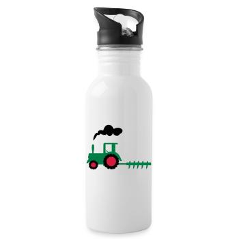 traktor trecker landwirtschaft - Trinkflasche mit integriertem Trinkhalm - Weiß - Rechts