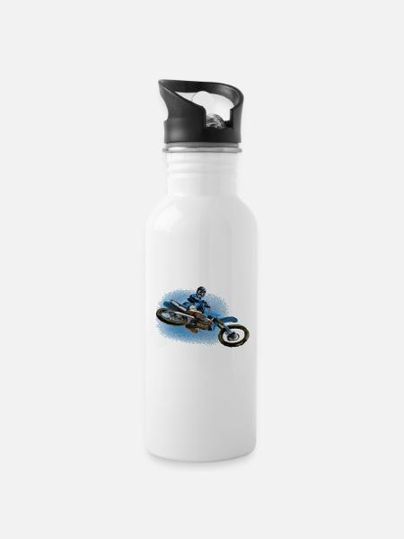 motocross - Water bottle with straw - white