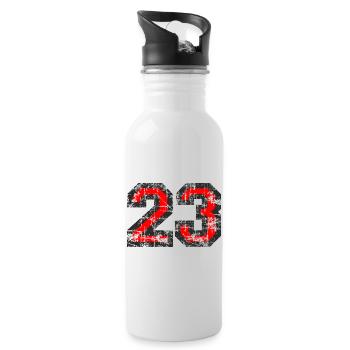 Zahl 23 (Vintage Rot) 23. Geburtstag Nr. 23 - Trinkflasche mit integriertem Trinkhalm - Weiß - Rechts