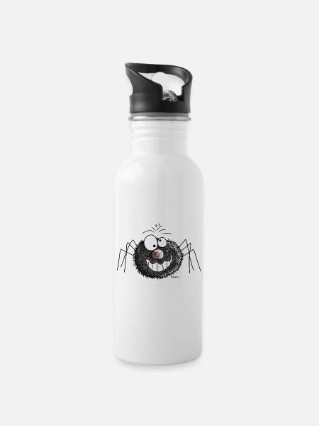 Lustige Spinne - Trinkflasche mit integriertem Trinkhalm - Weiß