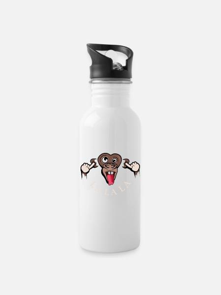 funny monkey lalala symbol illustration tongue - Water bottle with straw - white