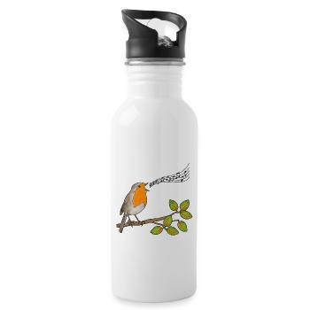 Singendes Rotkehlchen, Musiknoten - Trinkflasche mit integriertem Trinkhalm - Weiß - Rechts