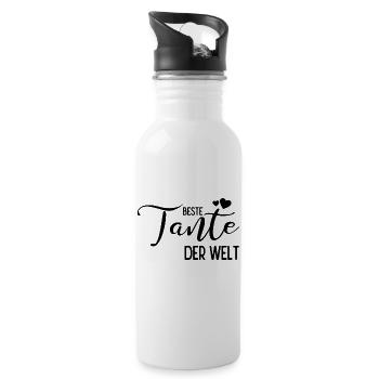 Beste Tante der Welt - Trinkflasche mit integriertem Trinkhalm - Weiß - Rechts