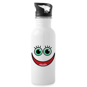 Funny face eyes design - Water bottle with straw - white - Right