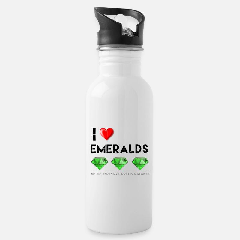 Smaragde, ich liebe Smaragde, Smaragde sind ein Mädchen b - Trinkflasche mit integriertem Trinkhalm - Weiß