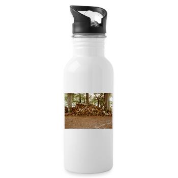 Holz im Wald - Trinkflasche mit integriertem Trinkhalm - Weiß - Rechts