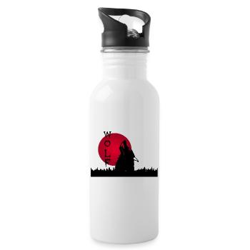 Loup noir, forêt et coucher de soleil - Gourde avec paille intégrée - blanc - Droite
