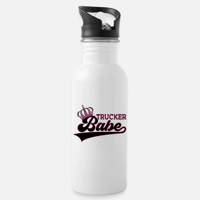 TRUCKER BABE - Trinkflasche mit integriertem Trinkhalm - Weiß
