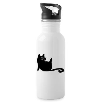 Chat noir charbon mignon toilette - Gourde avec paille intégrée - blanc - Droite