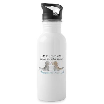 Seehunde in Love - Trinkflasche mit integriertem Trinkhalm - Weiß - Rechts