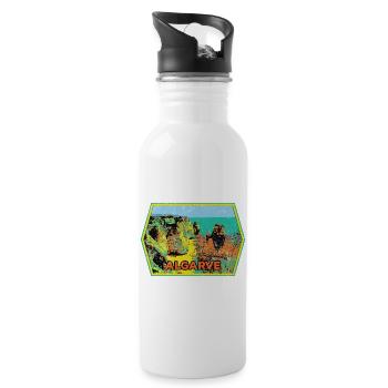 Retro-Abzeichen, Algarve Portugal, Strand Sommersonne - Trinkflasche mit integriertem Trinkhalm - Weiß - Rechts
