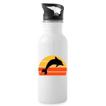 Jumping dolphin in front of a divided half sun - Water bottle with straw - white - Right