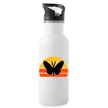 Schmetterling vor einer Halbsonne - Trinkflasche mit integriertem Trinkhalm - Weiß - Rechts