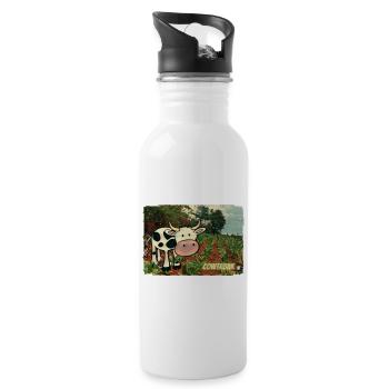 Cowtabak vs Kautabak - kauende Kuh auf einem Feld. - Trinkflasche mit integriertem Trinkhalm - Weiß - Rechts