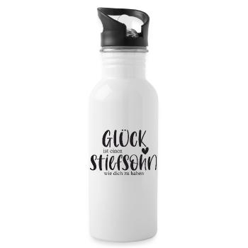 Sohn Stiefsohn Kind Familie Geschenk Glück - Trinkflasche mit integriertem Trinkhalm - Weiß - Rechts