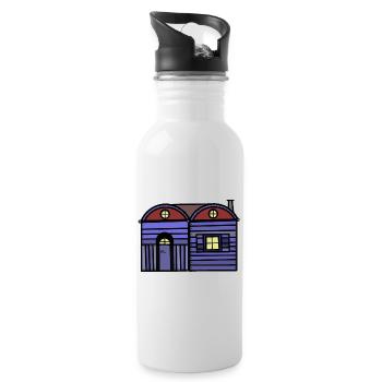 Holz Haus Hütte Immobilie Bauwagen wohnen Wohnung - Trinkflasche mit integriertem Trinkhalm - Weiß - Rechts
