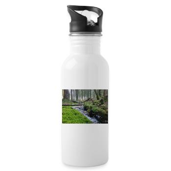 Friedlicher Bach im Wald - Natur Pur! - Trinkflasche mit integriertem Trinkhalm - Weiß - Rechts